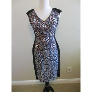 MAGGY LONDON SLEEVELESS FITTED PINK, WHITE, BLACK AND GREY DRESS SIZE 4